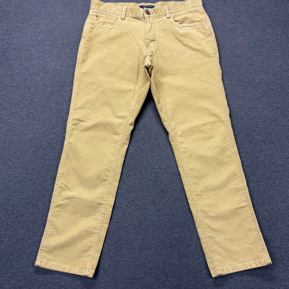 Tommy Hilfiger Pants Mens 33x30 Tan Corduroy Straight Slim Stretch Five Pocket